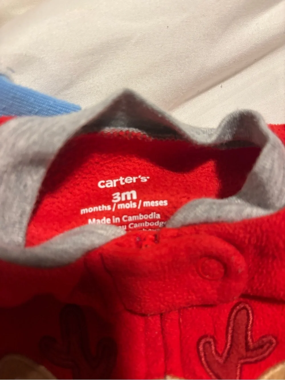 Carter's Set of 2 footed pajamas Red Deer fleece and white stars 3 months